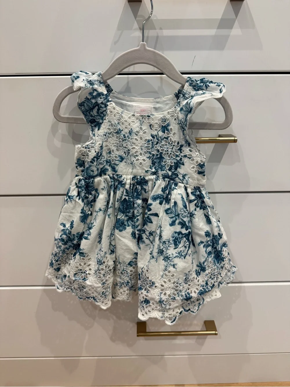 GAP White and Teal Floral Eyelet Sundress